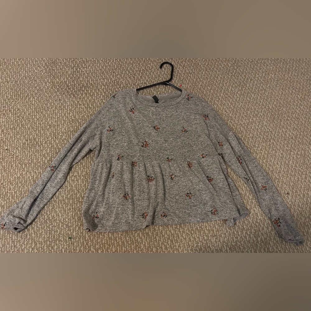 Long-sleeve embroidered floral shirt